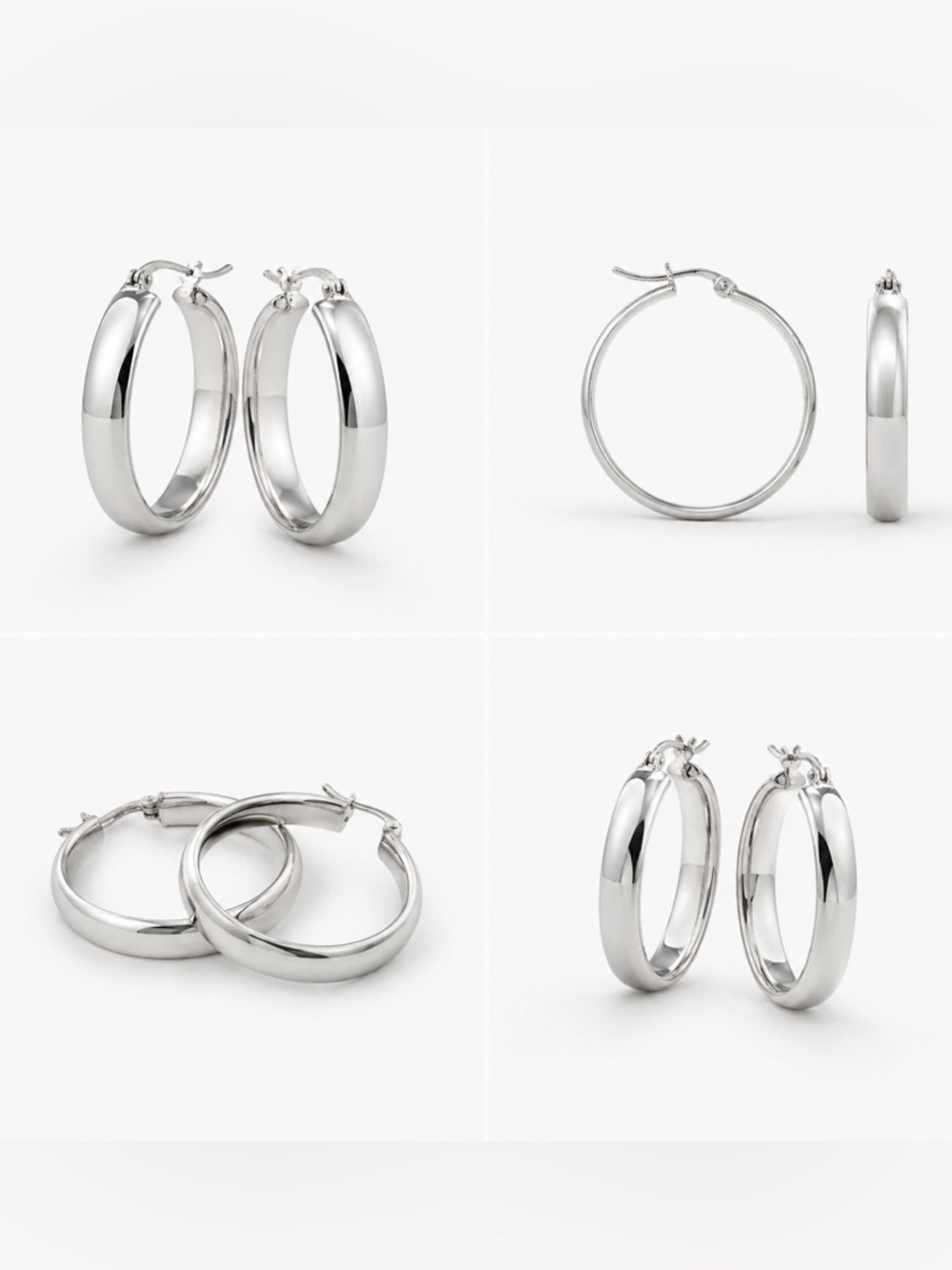 Dorana .925 Sterling Silver Hoop Earrings Polished Classic Medium Hoops